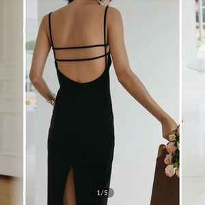 Commense Parallel Lines Open Back Strap Midi Dress